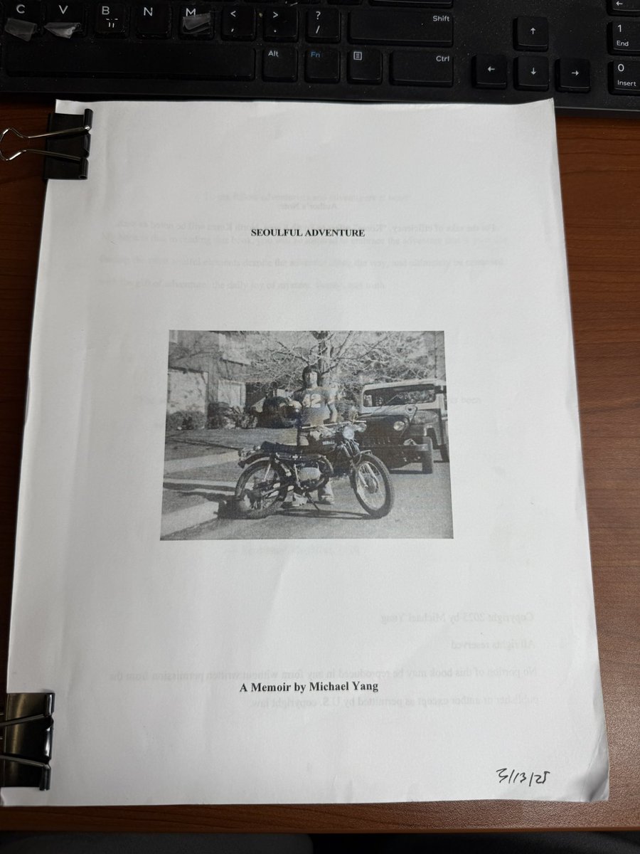 I am excited to share that I finished the manuscript of my memoir with a working title “Seoulful Adventure” after writing it for nearly three years. It is a story of my life and adventure motorcycle travels, from Korea to America to the open road. The next step is to find a