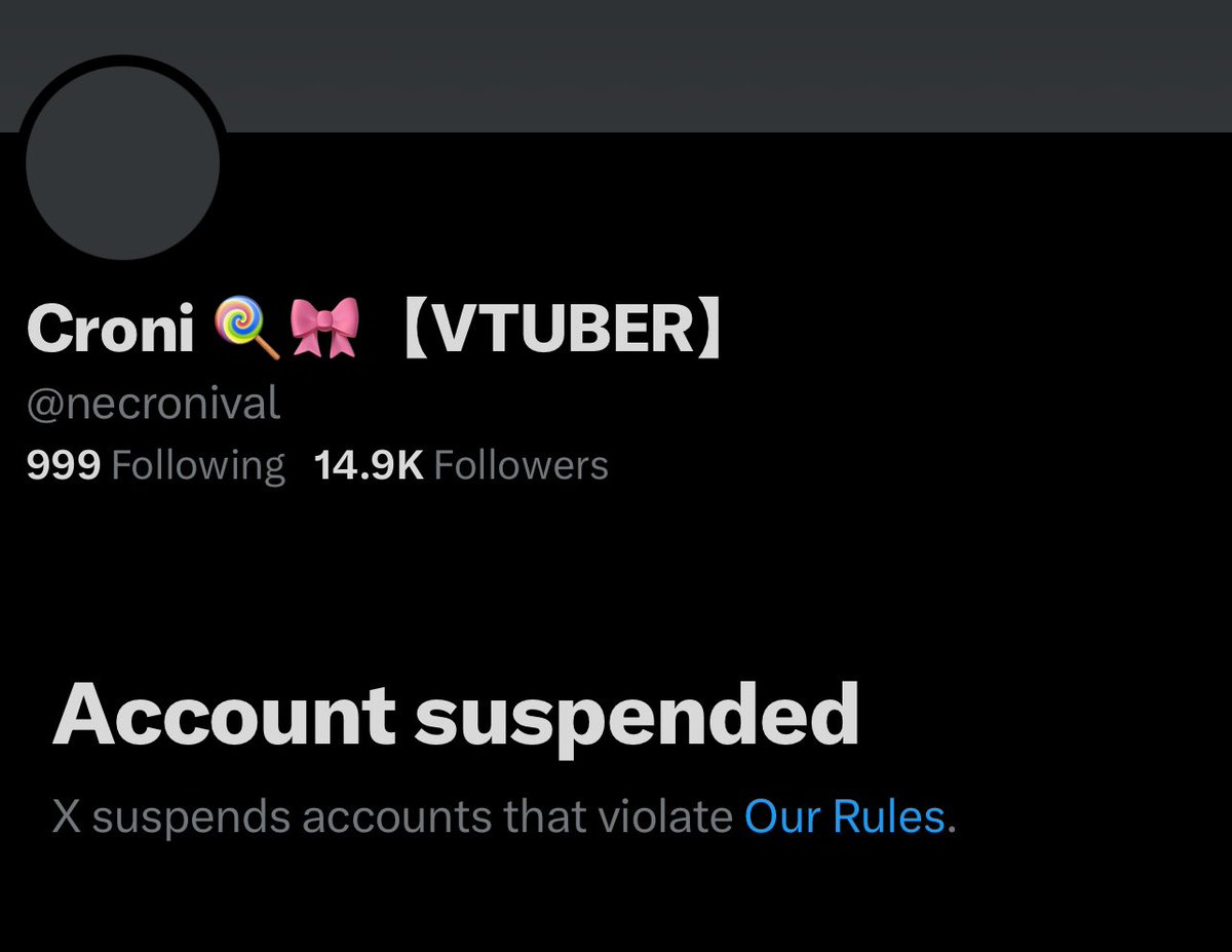 freakofearth (@zafuriiku) on Twitter photo Hi all, I am a moderator for <a href="/necronival/">Croni 🍭🎀【VTUBER】</a>. Croni’s account was suspended for “Inauthentic Activity”. There has been and impersonating account recently and it is possible that the impersonator reported Croni’s account. <a href="/necronival/">Croni 🍭🎀【VTUBER】</a> is the only account that Croni owns so be aware. Hi all, I am a moderator for <a href="/necronival/">Croni 🍭🎀【VTUBER】</a>. Croni’s account was suspended for “Inauthentic Activity”. There has been and impersonating account recently and it is possible that the impersonator reported Croni’s account. <a href="/necronival/">Croni 🍭🎀【VTUBER】</a> is the only account that Croni owns so be aware.