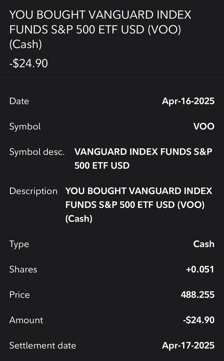DollarCostDaily's tweet photo. 📈 Daily DCA Update
$VOO buy: $24.90 @ $488.255
$BTC buy: $25.00 @ $84,034.97

#DollarCostAveraging #VOO #Bitcoin #Investing https://t.co/gaeBvn5jJb