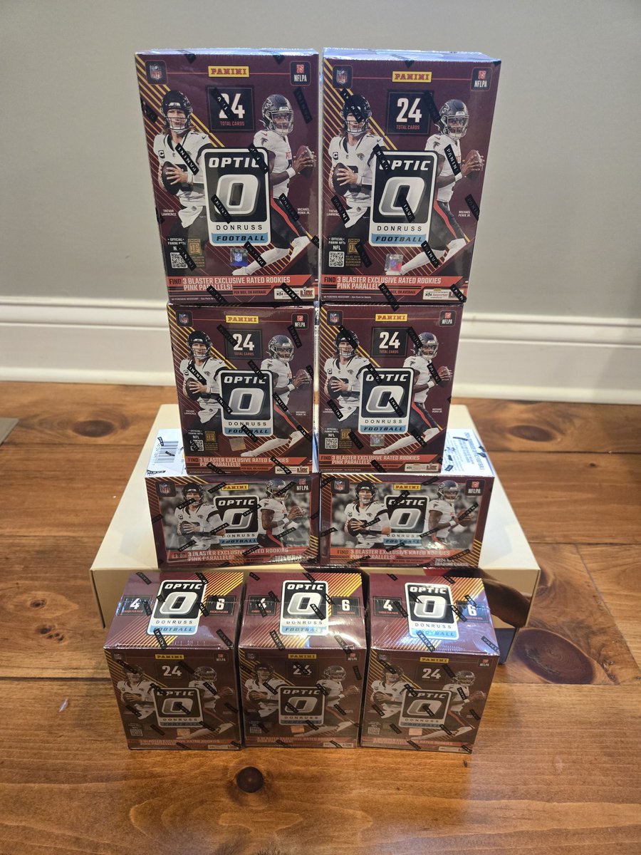 WTS 2024 Panini NFL Donruss Optic Football Blaster Box have 9 in hand right now. $65 each or take all 9 for $540 plus label #panini #forsale #sportscardsforsale #nfl