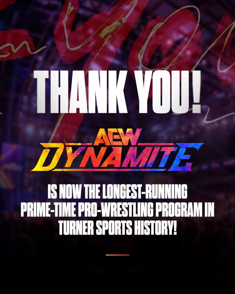 All Elite Wrestling (@aew) on Twitter photo From day one to now, every show, every moment—you made this possible. Thank you for being part of history. #AEWDynamite
Watch #AEW Dynamite Spring BreakThru LIVE at 8pm ET/7pm CT on <a href="/TBSNetwork/">TBS Network</a> + @SportsOnMax! From day one to now, every show, every moment—you made this possible. Thank you for being part of history. #AEWDynamite
Watch #AEW Dynamite Spring BreakThru LIVE at 8pm ET/7pm CT on <a href="/TBSNetwork/">TBS Network</a> + @SportsOnMax!