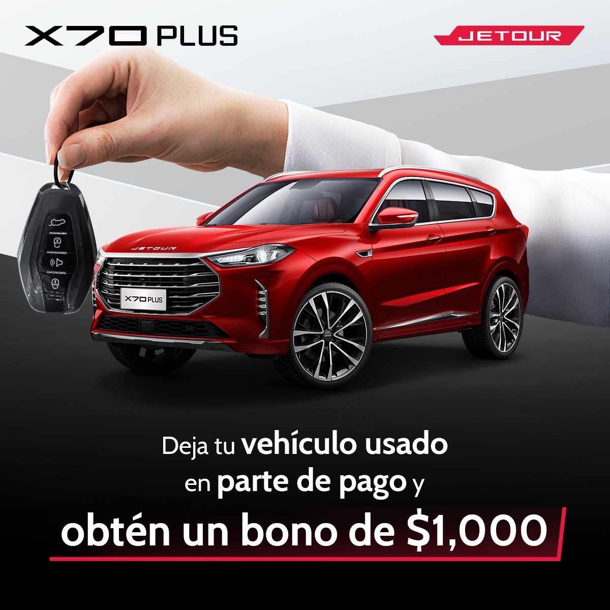 JetourPeru's tweet photo. ¡Es momento de subirte a la SUV que siempre soñaste! 😎
Entrega tu vehículo (sea Jetour o de otra marca) como parte de pago y recibe un bono de $1500 para estrenar tu Jetour X70 Plus.
👉 Descubre más aquí: https://t.co/OvKjnYoQOp
#Jetour #JetourPerú #X70Plus https://t.co/AnrOCtiUhh