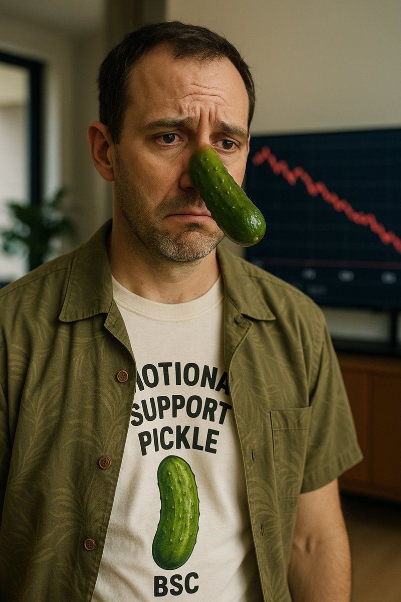 Portfolio down 90%? Wife gone. Friends ghosted. Therapist blocked you.
But the pickle?
The pickle stayed.

Emotional Support Pickle. For the dips that hurt most. #PickleObsessed