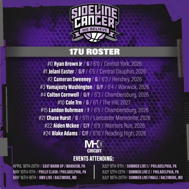 Here is my AAU team, Sideline Cancer 17U. Along with the roster is an attached schedule with where we play our tournaments over the summer. Come check us out!