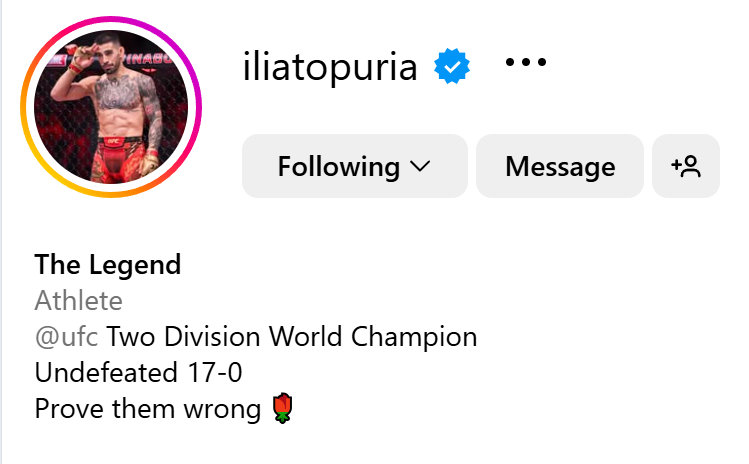 Ilia Topuria updated bio on IG👀
