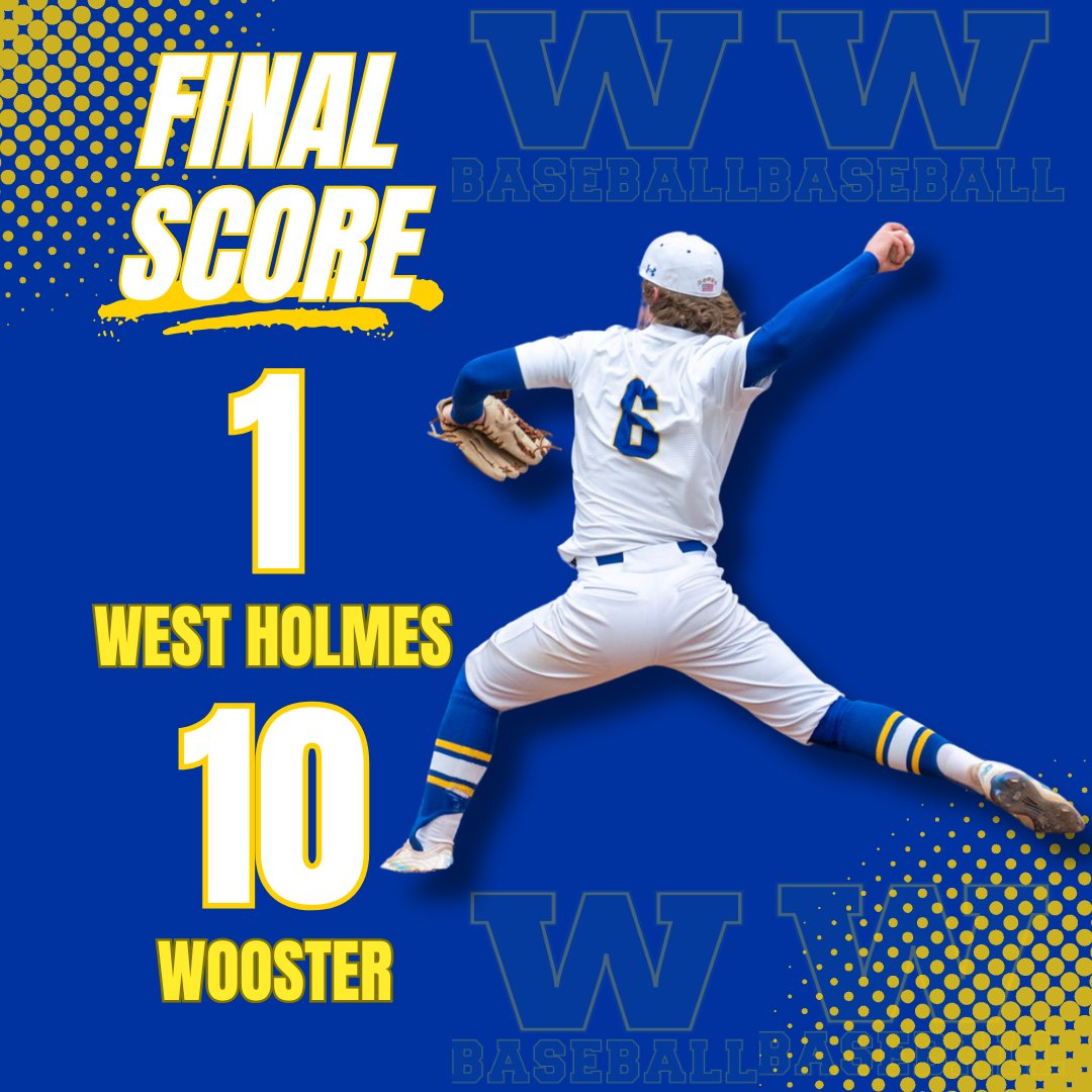 🚨VARSITY FINAL🚨 

Wooster 10, West Holmes 1! <a href="/BrockBowen2424/">Brock Bowen</a> picks up his 2nd W of the season (4IP, 1ER, 3K)! 

Offense led by:

<a href="/Sam__Nielsen18/">Sam Nielsen</a> 3H, 3RBI, 2R
<a href="/BrockBowen2424/">Brock Bowen</a> 1H, 2RBI
<a href="/aj_likowski/">AJ Likowski</a> 1H, 2RBI, 1R
<a href="/BradyBowen18/">Brady Bowen</a> 3R, 1RBI

#RollGennys

#GoWoo | <a href="/alwaysageneral/">Wooster HS Athletics</a>