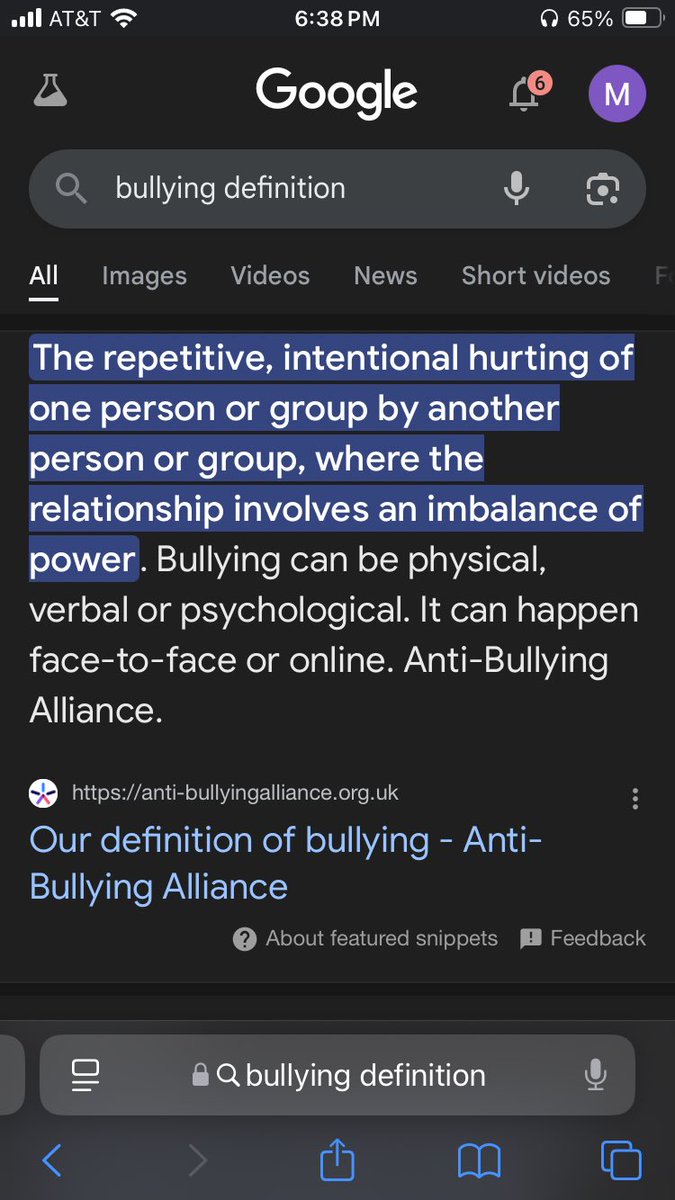 Midnighttsaurus's tweet photo. @balditwerking @WindWhisperToMe @NepSwirlRedux Top two definitions, bullying can be a one off thing hence the “group” part of the definition. Calling someone a slur regardless if it applies to them or not is bullying🫶🏻 https://t.co/QLblVx5JQH