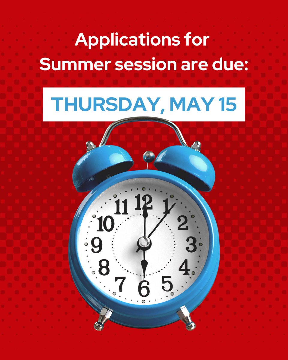 Reminder: The deadline to apply for Summer session is 1️⃣ month away!

Now is a good time to touch base with one of our enrollment coaches. They can review your application and make sure you have everything you need. 

Book an appointment with Calendly: bit.ly/3Y41eOG