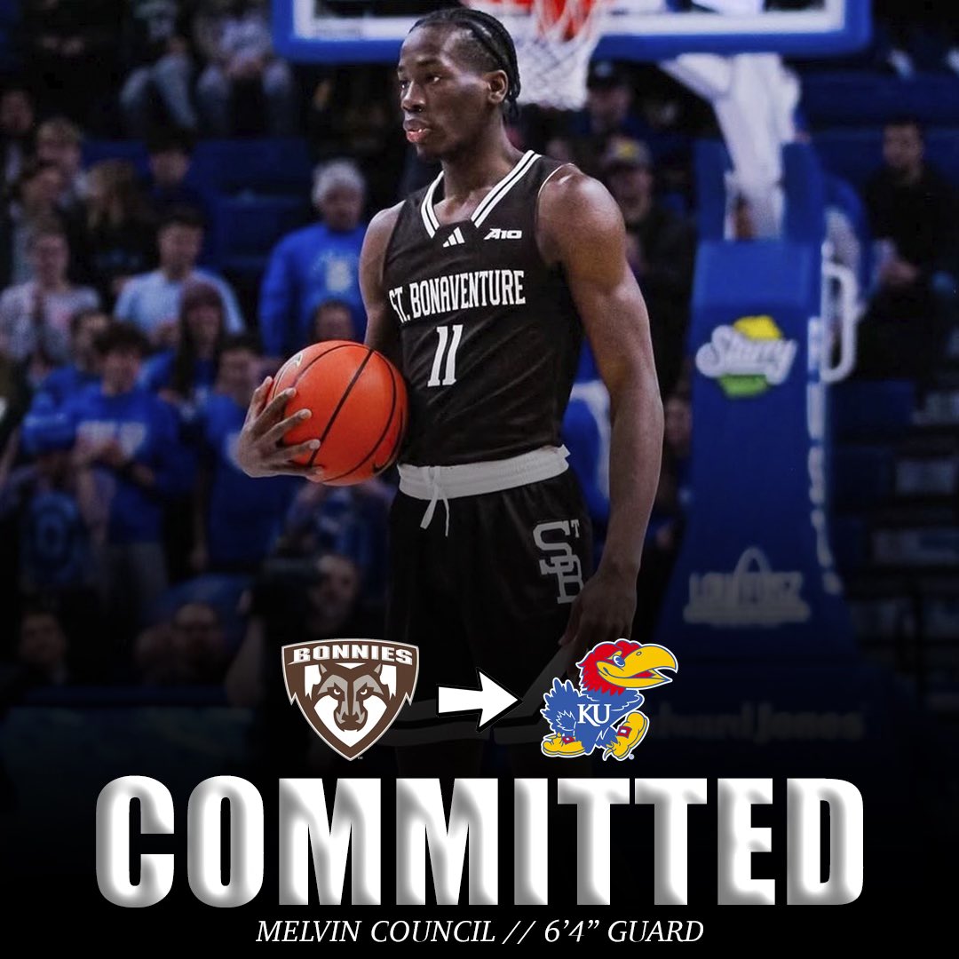 🚨TRANSFER PORTAL ALERT🚨

St Bonaventure Transfer Melvin Council has committed to KU! Council averaged 14.6 PPG, 5.4 RPG, 4.1 APG, and 2.1 SPG this past season for the Bonnies! 🔴🔵
