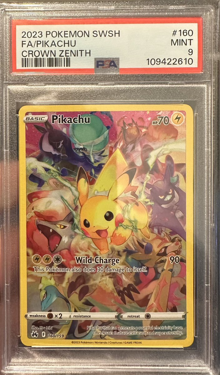 HellzGatesRS's tweet photo. Time to bring back the giveaways! 

PSA 9 crown zenith Pikachu Secret Rare!

US ONLY!

All you have to do is: 

Follow me @HellzGatesTCG 
Like and share
And tag a friend. 

Winner announced April 23rd! 

The winner cannot be a retweet bot and must be active in the community! Gl! https://t.co/JC3OfqrkeM