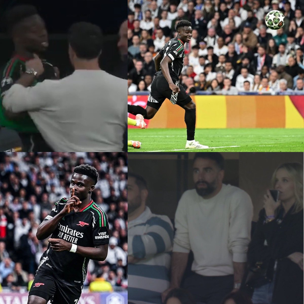 Juezcentral's tweet image. Justo cuando terminó el primer tiempo, Dani Carvajal (que no estaba en los convocados) fue a recriminarle a Bukayo Saka por picarle el penal a Courtois. Bukayo no cayó en el juego de Dani y simplemente siguió hacia el vestuario. 

Y en el segundo tiempo, anotó picándosela…