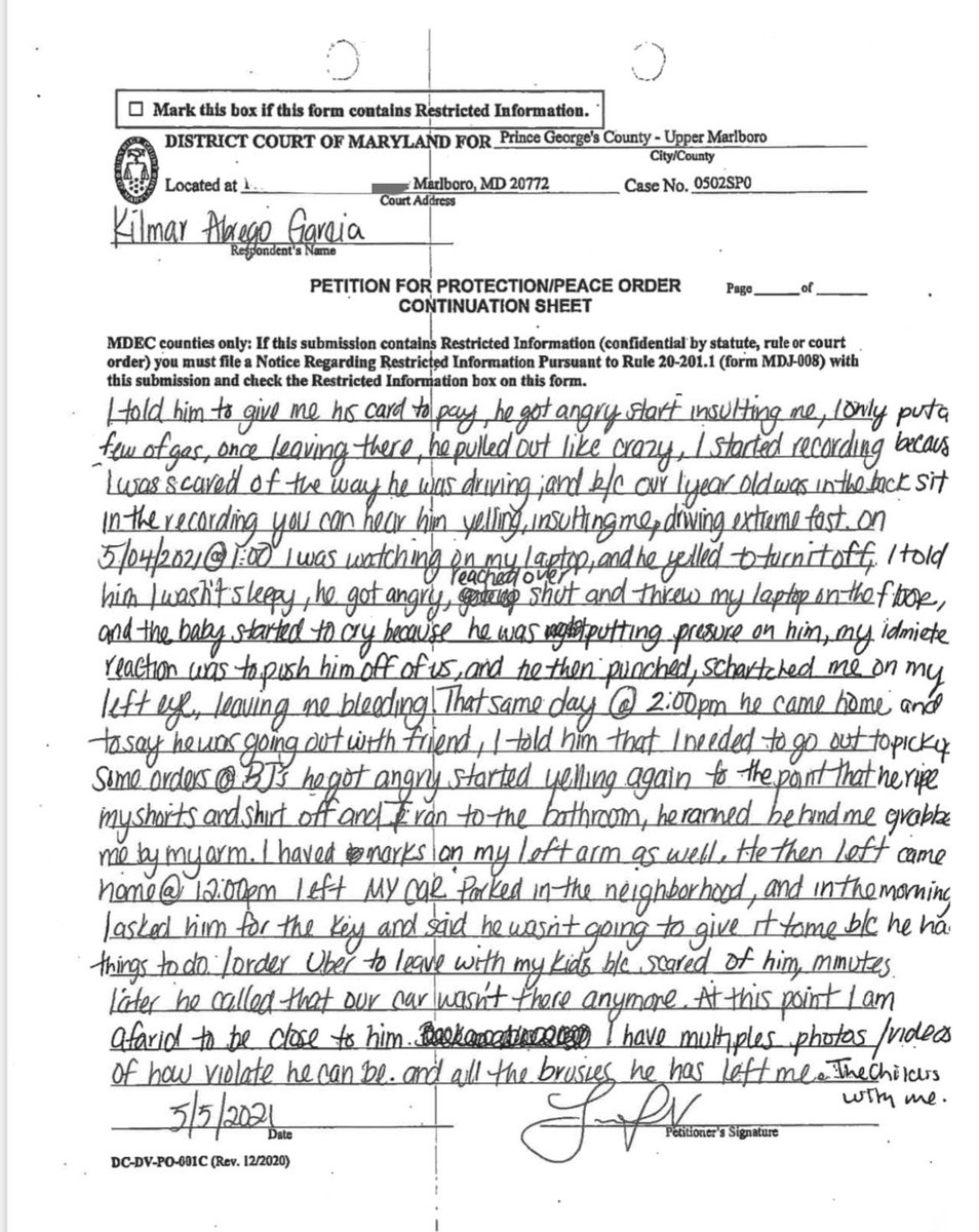 BillMelugin_'s tweet image. NEW: @FoxNews has obtained the written domestic violence allegations from Kilmar Abrego Garcia’s wife in 2021, in which she alleges he is a repeat wife beater &amp;amp; writes “At this point, I am afraid to be close to him. I have multiple photos/videos of how violent he can be and all