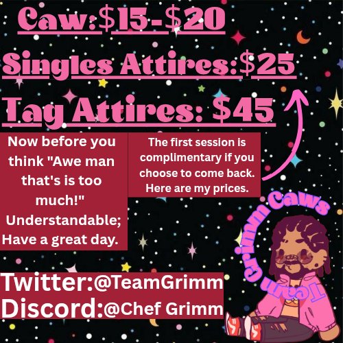 TeamGrimm's tweet image. *Re-upload* Here’s my updated commission sheet! (Corrected some spelling errors.) I currently have only two slots left before I start on Pack 1. If you're interested, feel free to contact me here or on Discord. I also have pre-made gear available! 😁🤙🏾 #WWE2K25