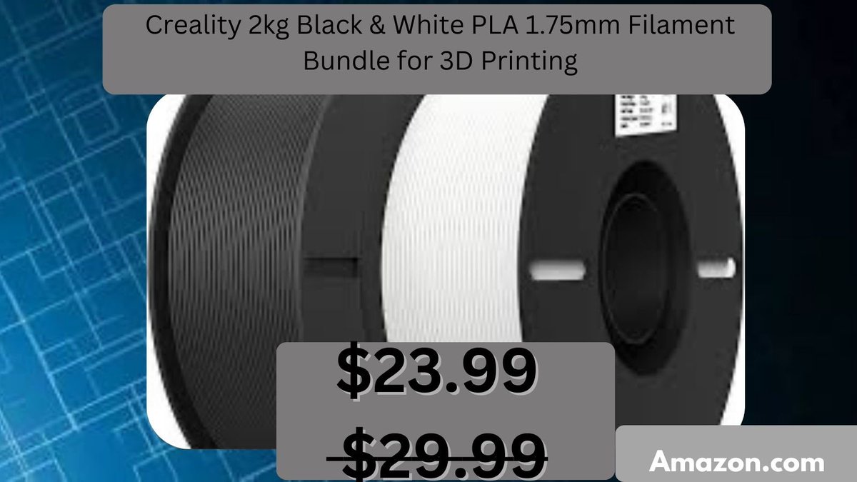 DealHunterHQ21's tweet photo. Deal find! The Creality 2kg Black &amp; White PLA 1.75mm Filament Bundle is on sale — reliable, high-quality filament for smooth, precise 3D printing projects at home or the shop.

Link: https://t.co/QI913WjUi7 https://t.co/x21stbO4R9