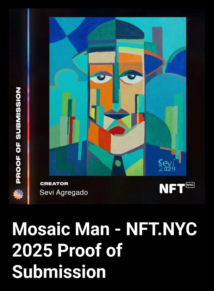 Gm! Thrilled that "Mosaic Man," painted by Sevi at age 11, will be featured during <a href="/NFT_NYC/">NFT.NYC</a>'s Community Artist Showcase at Marriott Marquis NYC from June 25 - 27 2025! ❤️🙏🇵🇭
#AutisticArtist #AutismArt #kidartist
