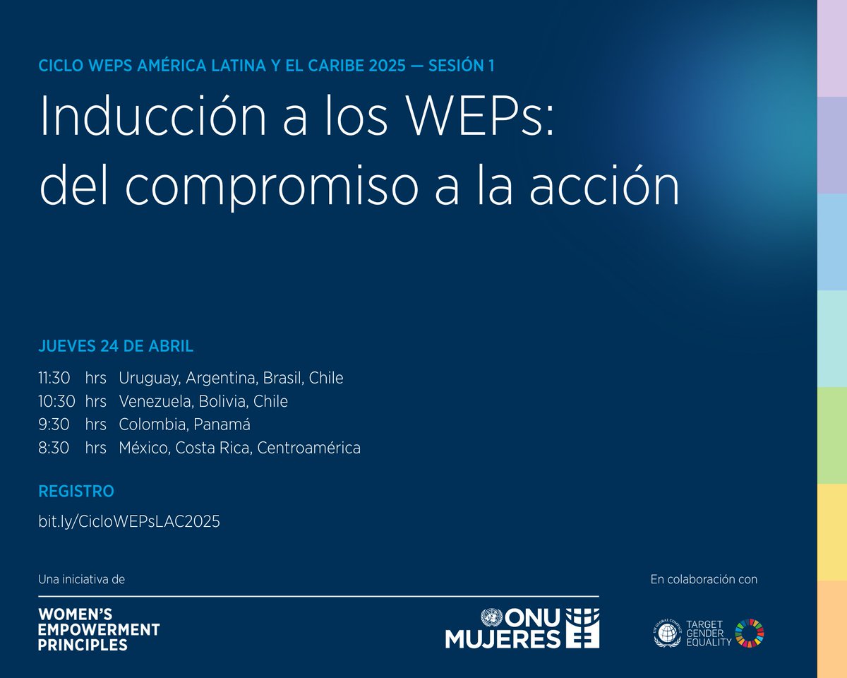 ONUMujeres's tweet photo. ✅ Comprometerse con la igualdad es solo el comienzo.
En la primera sesión del #CicloWEPs 2025 veremos cómo traducir ese compromiso en acciones reales y sostenibles.

📆 Jueves 24 de abril
🖥️ Registro abierto: ➡️ https://t.co/PAq0OwVBjR https://t.co/AXOsxnxPlp