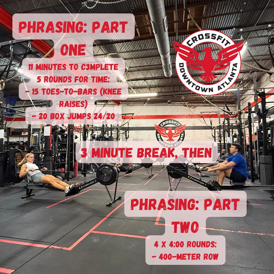 cfdowntownatl's tweet photo. 250417 "Phrasing" #fortime #toestobar #boxjump #slowest #row #cfda #liftheavy #runfast #havefun #bewell #cabbagetown #crossfitwod #committedtocrossfit #crossfit #WOD #CFWOD #workout https://t.co/86giQOowuZ