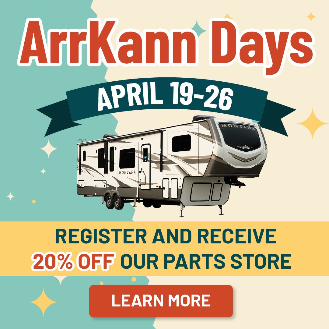 🚨🔥 Register for ArrKann Days and get 20% OFF our parts store! 🔧🛒    

Don’t miss out—register today and start saving! 💰✅  form.jotform.com/25084699267827…

#besttripever #arrkannrv #rvlife #arrkanndays
