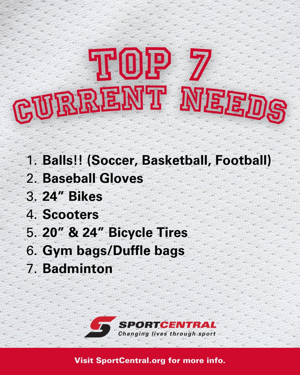 📣 GOT GEAR? Help YEG kids get what they need! We're looking for: 
🏈 Balls,
⚾ Gloves
🚲 24” Bikes
🛴 Scooters 
🛞 20” &amp; 24” Tires
🎒 Gym Bags
 🏸 Badminton Gear! 

Drop off at donation locations in Edmonton &amp; surrounding areas. 
sportcentral.org/equipment-drop…

#YEG