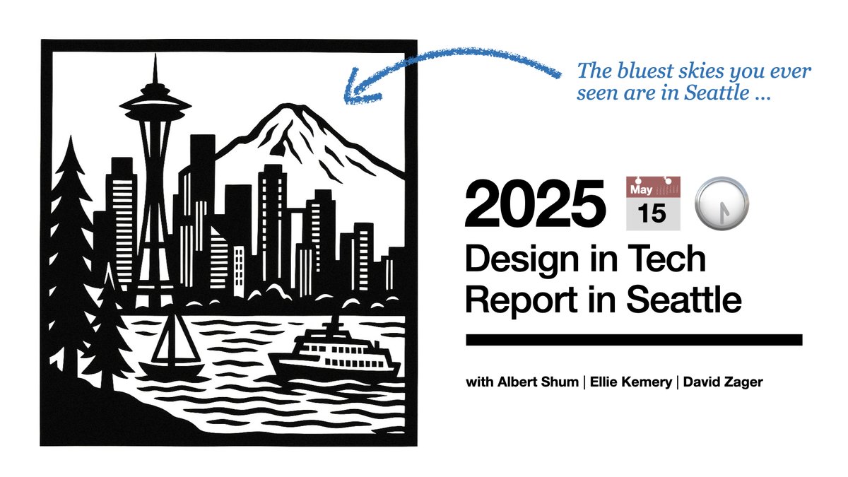 johnmaeda's tweet image. VOLUNTOLD BY ALBERT: For Seattle-folks, on May 15 I'll be sharing the #DesignInTech Report redux with Albert Shum, Ellie Kemery, David Zager at Pioneer Square Labs right near where I grew up (in the International District).

---

Event info: lu.ma/9l8wq3ud
Date: May 15