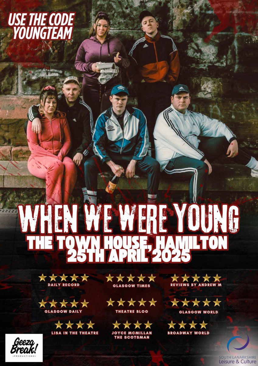 WWWYtheplay's tweet photo. ONLY ONE WEEK TO GO AND WE HAVE A LIMITED DEAL

use the code - YOUNGTEAM to get your tickets for ONLY £14 each at either of the venue below - 

25th of April -
THE TOWNHOUSE, HAMILTON  
https://t.co/mFsx2LvKXk

26th of April- 
RUTHERGLEN TOWN HALL 
https://t.co/V4yi588WUN https://t.co/bxawVSBlxr