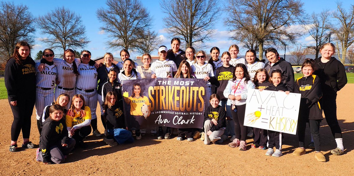 AvaEClark15's tweet photo. Blessed to break the strikeout record my  junior season. Thankful for all of my family, friends and Little Falcons that came out today to celebrate with me.   @BrownsvilleF @WLU_Softball @SaraPelegreen @CoachWelsh_WLU @PA_recruit @ExtraInningSB @CoastRecruits @TAProfileAPP https://t.co/pIfUFcufcy