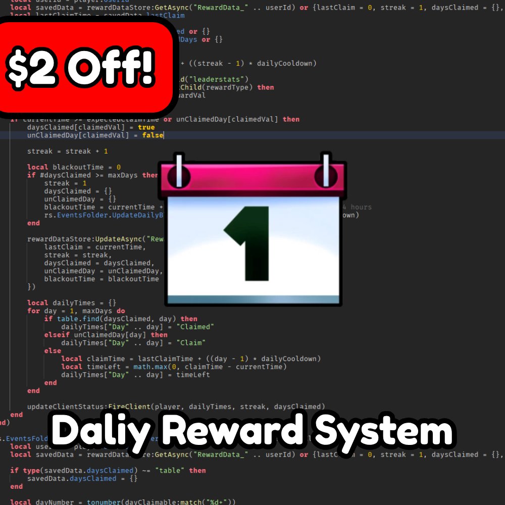 Cap_Script's tweet image. Captain_Script's Shop Hub & Everything System Hub Update!
New Product: Daily Reward System
Everything System Hub Version 1.3
Captain_Script's Shop Hub Version 1.4.7