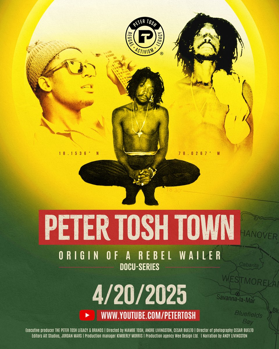 🌿 PETER TOSH TOWN premieres Sunday 4/20.

A new docu-series exploring the roots, rebellion, and rise of a global icon—straight from Belmont, Jamaica.

Catch Origin of a Rebel Wailer on YouTube.

📍 youtube.com/petertosh

#PeterTosh #ToshTown #PeterTosh420