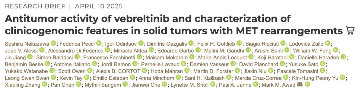 Stephen V Liu, MD (@stephenvliu) on Twitter photo Report on oncogenic #MET fusions <a href="/CD_AACR/">Cancer Discovery</a> - in analysis of >46,000 solid tumors, MET rearrangements seen in ~0.04%. Phase II study of the type I MET TKI vebreltinib here showed RR 50% and DCR 79%, with activity seen in NSCLC, cholangiocarcinoma, others.
aacrjournals.org/cancerdiscover… Report on oncogenic #MET fusions <a href="/CD_AACR/">Cancer Discovery</a> - in analysis of >46,000 solid tumors, MET rearrangements seen in ~0.04%. Phase II study of the type I MET TKI vebreltinib here showed RR 50% and DCR 79%, with activity seen in NSCLC, cholangiocarcinoma, others.
aacrjournals.org/cancerdiscover…