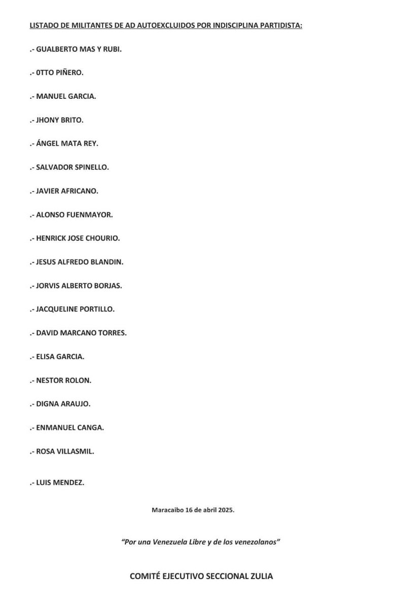 polianalitica's tweet photo. ⚪ Henry Ramos Allup expulsó a 19 dirigentes de AD-Zulia por participar en las elecciones del 25May.

📌 Vía: @ADZulia_Oficial https://t.co/Us3cJuMI9v