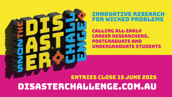 HazardsResearch's tweet photo. Calling all early career researchers, postgraduate and undergraduate students - this year’s Disaster Challenge just launched! 

With a national final and prizes, show us what innovative ideas you can bring to disaster and emergency management.

Learn more https://t.co/q1jWxUeioK https://t.co/SDxuQCxWPB