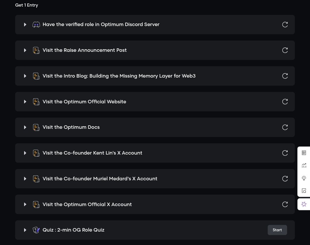 [Raised $11M]
Do This ASAP To Get OG Role (New Link)

This is on a first come, first serve basis. So, run it asap and do not delay.

    🧑‍💻 How to get OG role

✅ Go to: app.galxe.com/quest/EV7vtWNy…
- Join DC: discord.gg/getoptimum
- Complete social task
- Answer quiz with answers: