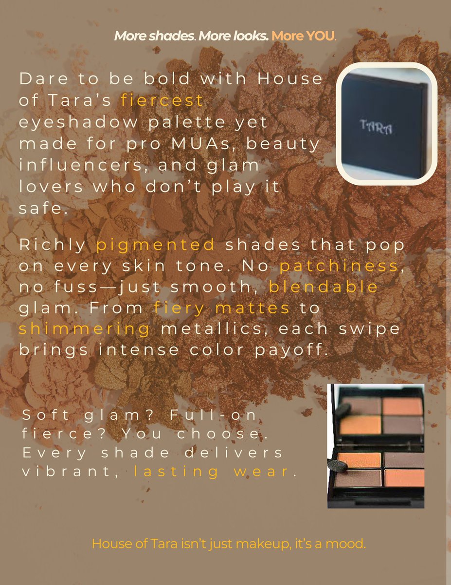 just_yosore's tweet image. Day 2 of 69 days of product description challenge 

Just out here writing pretty things for pretty products.
House of Tara’s eyeshadow palette? Yeah, she ate.
@Extrastiv @HouseofTara
#CopywritingChallenge #HouseOfTara