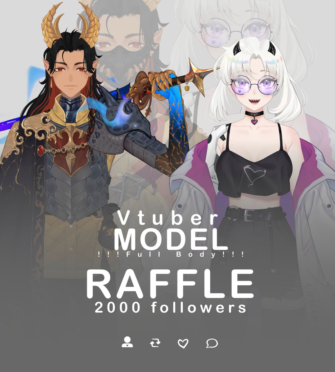 !!!VTUBER MODEL RAFFLE!!! (part two)
Full body ART+RIG!!! ✨✨✨
When will we get 2000 followers 
One of you will win!  

1 - Write a comment with your reference 
2 - Subscribe 
3 - Retweet and like  

Retweet this to help the winner get chosen faster!
*Attention! There will be