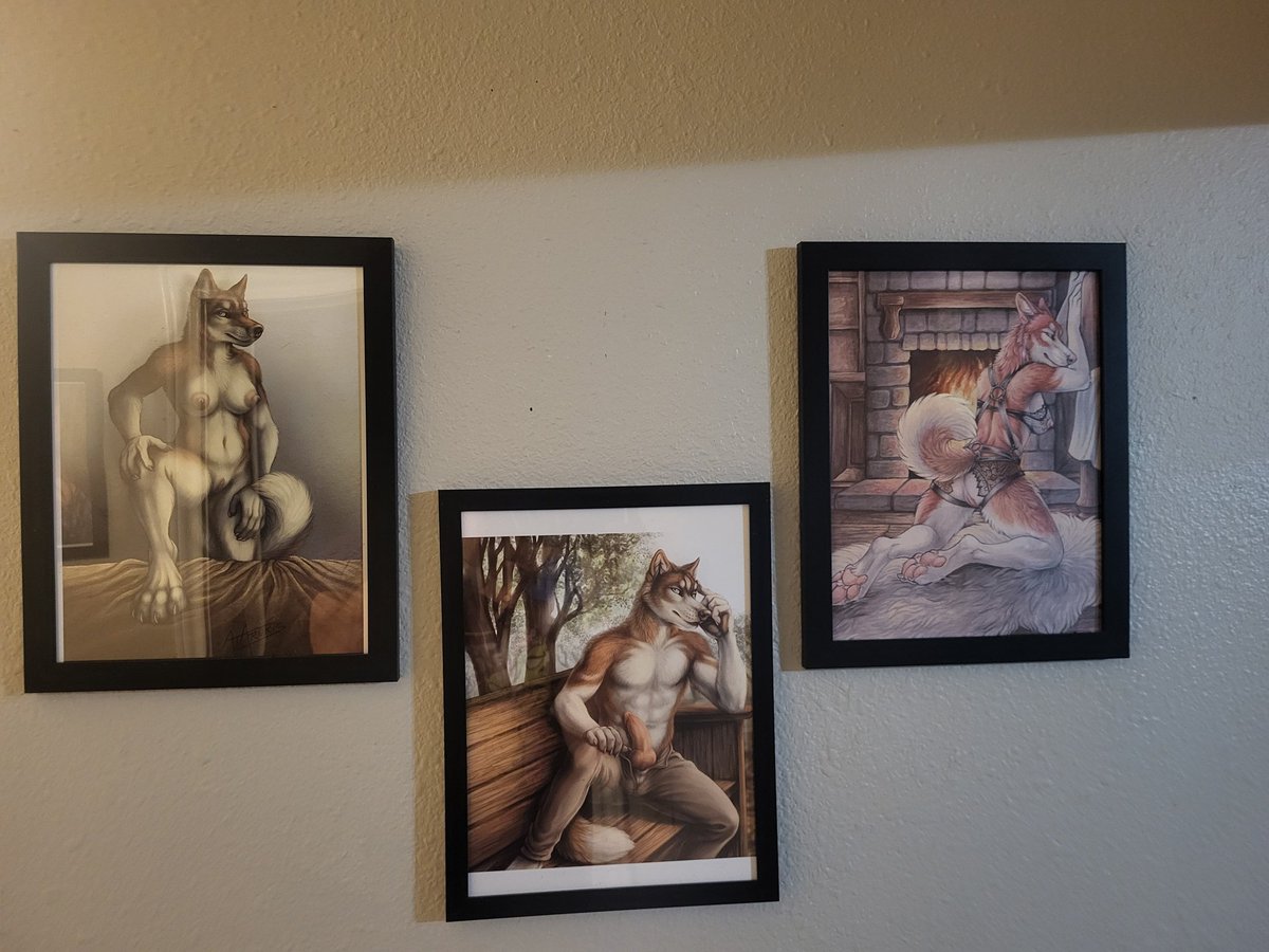 stone_cold_wuff's tweet photo. Most people hang pictures of their kids, family, etc. in their homes. 

I and @Vortex_Kitty are not most people.

We hang furry porn. A lot of it. And this isn't close to half of what we have up. https://t.co/zOztlq5ZpZ