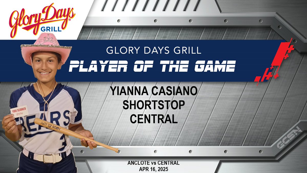 GulfCoastSportsNetwork (@gcsnbroadcasts) on Twitter photo Gulf Coast Sports Network would like to congratulate Yianna Casiano for being named the Glory Days Player of the Game on our Apr 16, 2025 broadcast! Full replay on our YT channel! <a href="/YiannaLCasiano/">Yianna Casiano</a> <a href="/CHS_BearsAD/">CHS Athletics</a> <a href="/CHSSoftballFL/">Central High School Softball</a> <a href="/HernandoCo_Ath/">Hernando School District Athletics</a> <a href="/Andy_Villamarzo/">Andy Villamarzo</a> #softball #hssoftball Gulf Coast Sports Network would like to congratulate Yianna Casiano for being named the Glory Days Player of the Game on our Apr 16, 2025 broadcast! Full replay on our YT channel! <a href="/YiannaLCasiano/">Yianna Casiano</a> <a href="/CHS_BearsAD/">CHS Athletics</a> <a href="/CHSSoftballFL/">Central High School Softball</a> <a href="/HernandoCo_Ath/">Hernando School District Athletics</a> <a href="/Andy_Villamarzo/">Andy Villamarzo</a> #softball #hssoftball