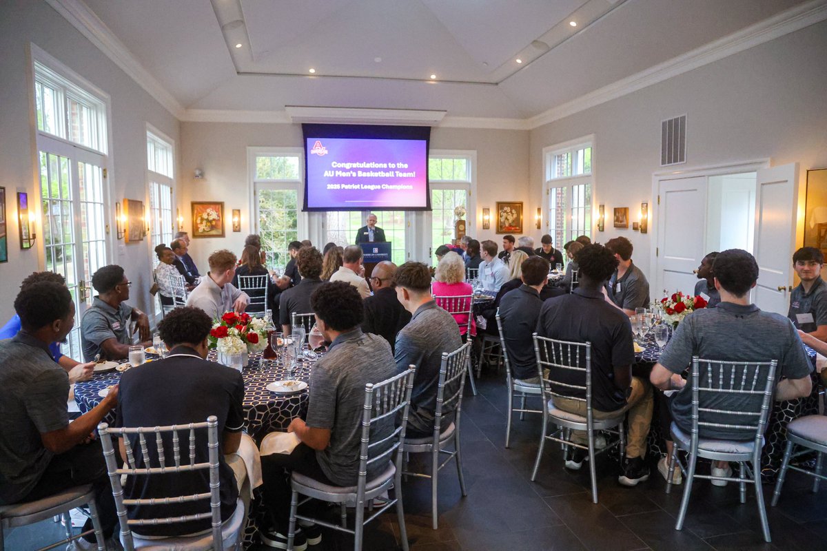 American U. Men's Basketball (@au_mbasketball) on Twitter photo Thank you to <a href="/AmericanU/">American University</a> President Jon Alger and Mary Ann for a special evening!
Great food, great people, and the perfect way to close out a championship year. Thank you to <a href="/AmericanU/">American University</a> President Jon Alger and Mary Ann for a special evening!
Great food, great people, and the perfect way to close out a championship year.