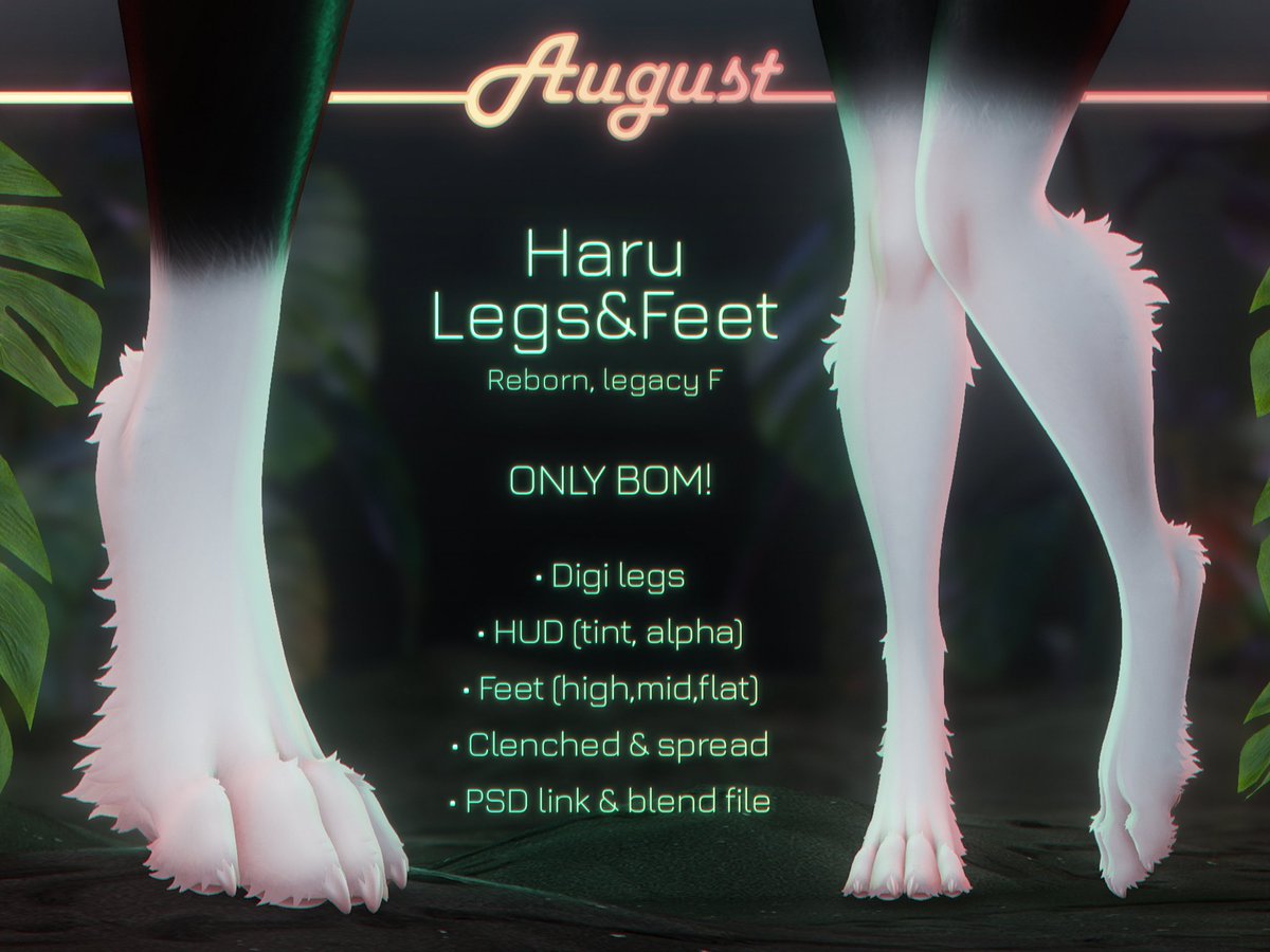 FINALLY LEGS LEGS LEGS!!!!!

-for male bodies (Legacy M, Legacy Athletic, Belleza Jake)
marketplace.secondlife.com/p/AUGUST-Haru-…

-for female bodies (Legacy F, Ebody Reborn)
marketplace.secondlife.com/p/AUGUST-Haru-…

#FurrySL #SLFurry #SL #SecondLife #furry