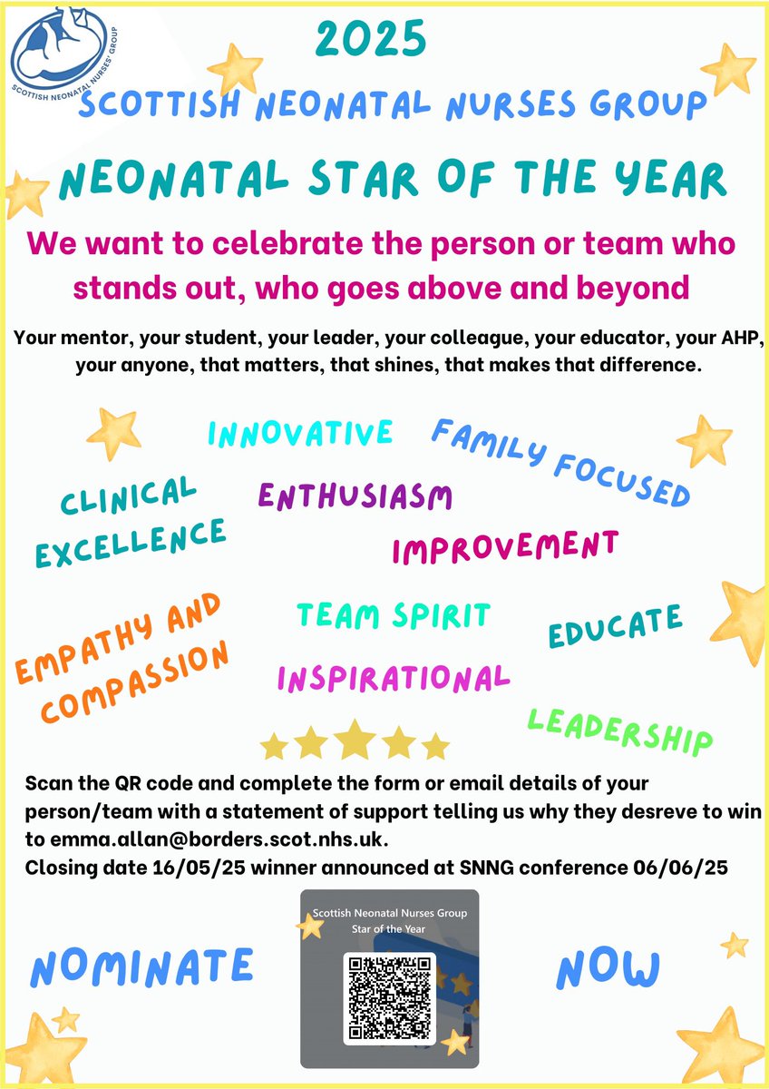 Scottish Neonatal Nurses' Group ๐ (@scotneonurses) on Twitter photo Do you know a star of the neonatal community that goes above and beyond to help care for the tiniest patients and their families nominate them now โญ๏ธ #excellence#inspiration#SNNG <a href="/ScotPerinatal/">Scottish Perinatal Network</a> <a href="/wishawneonatal/">Wishaw Neonatal</a> <a href="/AberdeenFiCare/">Aberdeen Neonatal unit</a> <a href="/HUGrhc/">HUG RHC NICU</a> <a href="/PRM_NEO_Team/">PRM NEO Team</a> <a href="/NICUNinewells/">NICUNinewells</a> <a href="/EdinburghNeo/">EdinburghNeoCare</a> Do you know a star of the neonatal community that goes above and beyond to help care for the tiniest patients and their families nominate them now โญ๏ธ #excellence#inspiration#SNNG <a href="/ScotPerinatal/">Scottish Perinatal Network</a> <a href="/wishawneonatal/">Wishaw Neonatal</a> <a href="/AberdeenFiCare/">Aberdeen Neonatal unit</a> <a href="/HUGrhc/">HUG RHC NICU</a> <a href="/PRM_NEO_Team/">PRM NEO Team</a> <a href="/NICUNinewells/">NICUNinewells</a> <a href="/EdinburghNeo/">EdinburghNeoCare</a>