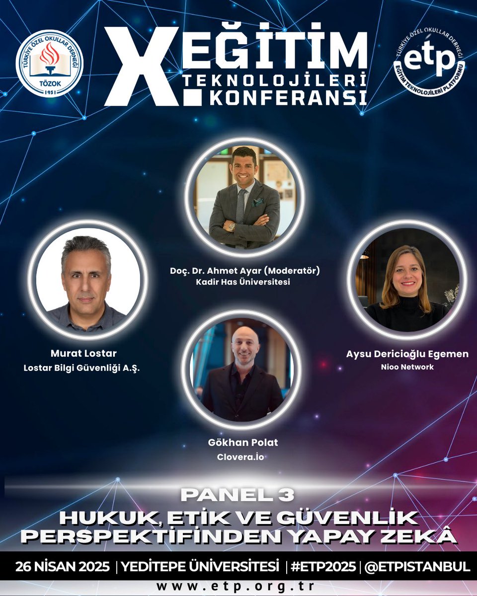 ETP İstanbul #ETP2025 (@etpistanbul) on Twitter photo Yapay zekâya hukuk, etik ve güvenlik perspektifinden bakıyoruz. ETP 2025’in 3. panelinde dijital eğitimde sorumlulukları birlikte değerlendiriyoruz. #ETP2025
<a href="/aysudericioglu/">Aysu D. Egemen</a> <a href="/muratlostar/">Murat Lostar</a> Yapay zekâya hukuk, etik ve güvenlik perspektifinden bakıyoruz. ETP 2025’in 3. panelinde dijital eğitimde sorumlulukları birlikte değerlendiriyoruz. #ETP2025
<a href="/aysudericioglu/">Aysu D. Egemen</a> <a href="/muratlostar/">Murat Lostar</a>
