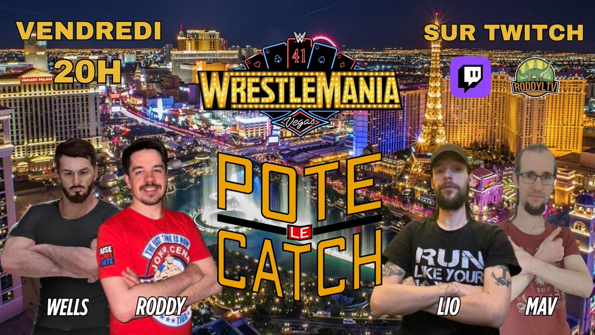 Demain à 20H ! Nouvel épisode du PoteCatch spécial Wrestlemania 41 ♠️♦️♣️♥️ ! En compagnie de Lio_WhiteTiger @Wells_BNova et <a href="/LBmaverick/">LBmaverick</a> ! 
#twitchstreamer #twitch #twitchfr #podcast #wwe #WrestleMania