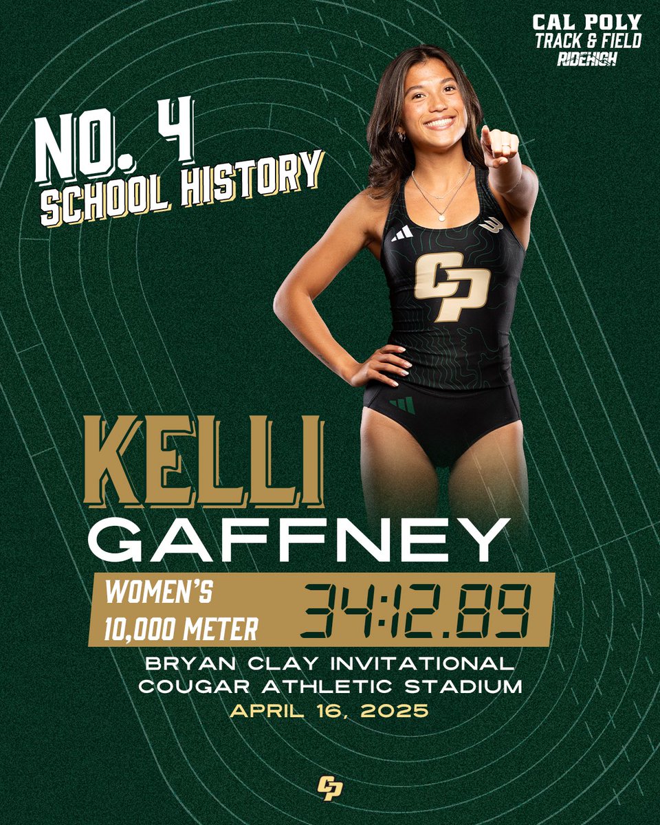 Not bad for a 10K debut 😏

Sophomore Kelli Gaffney posts the fourth fastest women’s 10,000-meter (34:12.89) in school history under the lights at Bryan Clay and the fastest time by a Mustang in 35 years!!

#RideHigh🐎👟