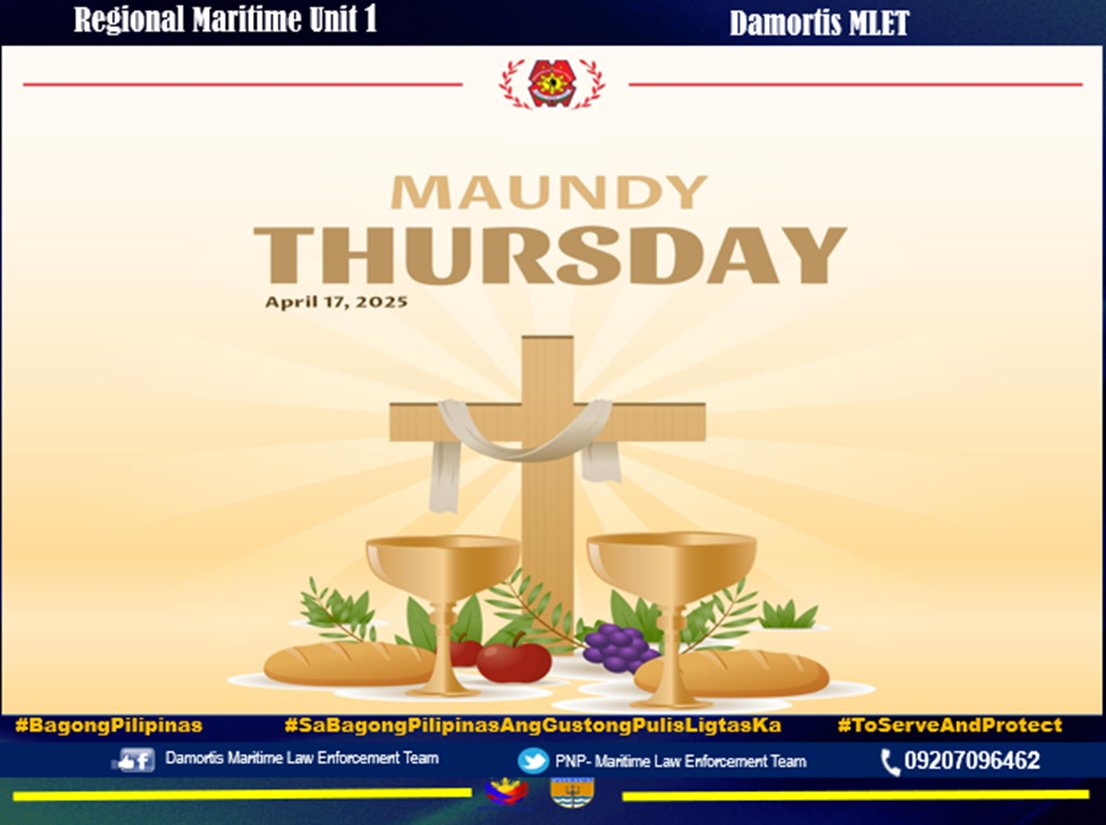 DamortisMpp's tweet photo. "Sa pag-alala ng Huling Hapunan, nawa'y magsilbing gabay ang pagmamahal at pagpapakumbaba ni Jesus sa ating buhay. Isang mapagmuni-muni at taimtim na Huwebes Santo sa inyong lahat.  #MaundyThursday #HuwebesSanto

#ByLandAndSeaWeOvercome
#SaBagongPilipinasAngGustongPulisLigtasKa https://t.co/rOHXUlmuV2