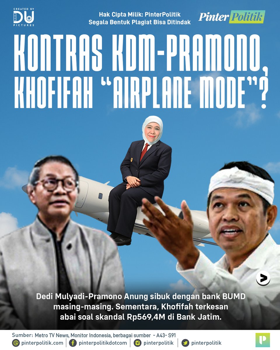 pinterpolitik's tweet image. Kang Dedi sibuk atur tim komisaris di BJB. Pak Pramono sibuk benerin Bank DKI. Lah, Bu Khofifah nandi iki, rek? 🤔💭

#Khofifah #KhofifahIndarParawansa #DediMulyadi #PramonoAnung #BankJatim #BJB #BankDKI #pinterpolitik #infografis #politikindonesia #beritapolitik