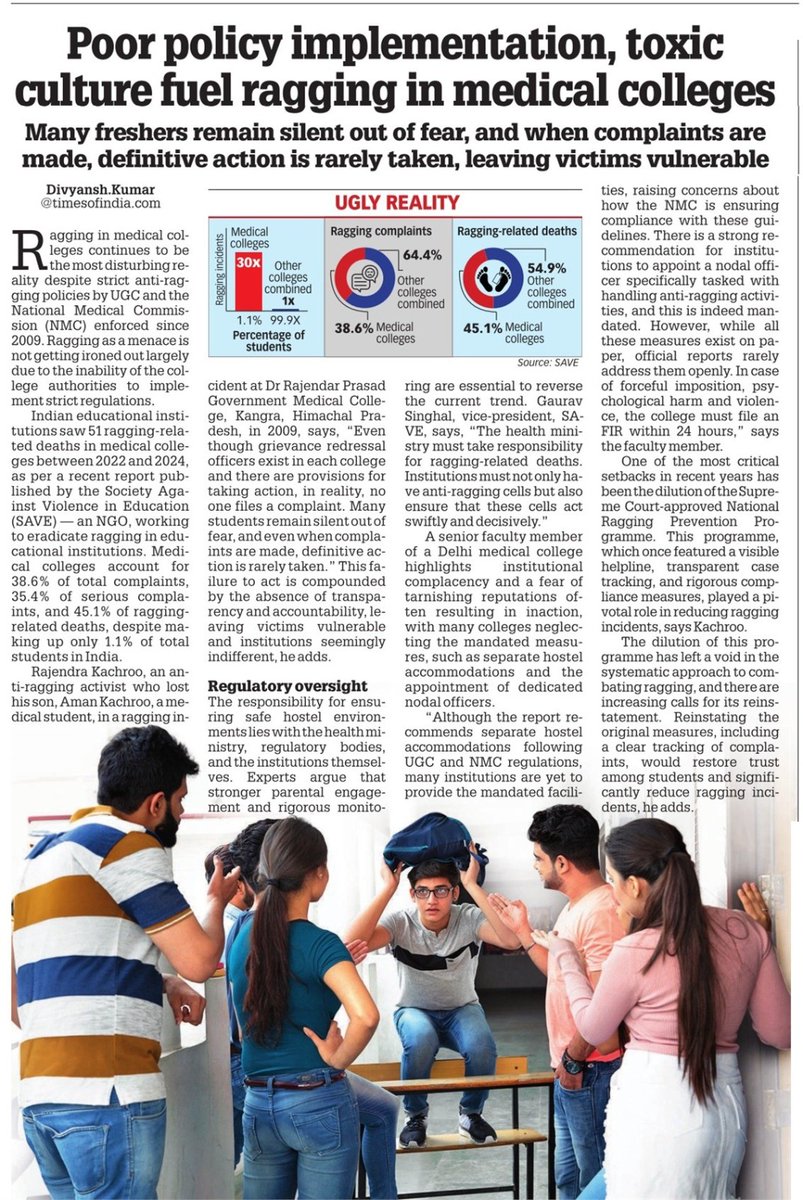 Poor policy implementation, toxic college culture fuel ragging crisis in medical colleges

Read my full story here | educationtimes.com/article/campus…

#MedicalEducation #Ragging #medicalstudent #SAVE #education