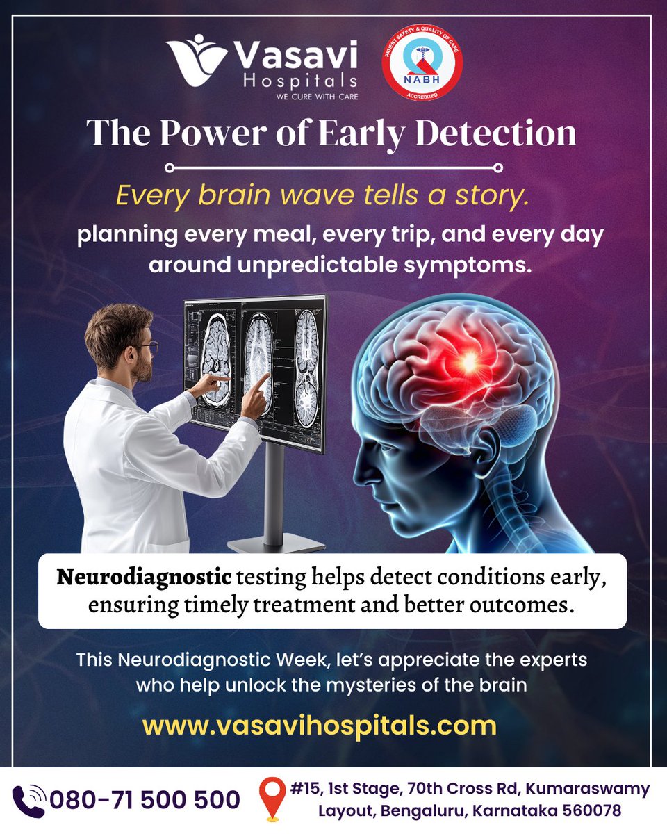 vasavihospitals's tweet photo. The Brain Speaks—Are You Listening?Every wave. Every signal. Every second counts.
Early detection through neurodiagnostic testing can change lives—offering hope, clarity, and timely treatment.
#NeurodiagnosticWeek #HealthMatters #EarlyDetectionSavesLives #UnlockingTheMind https://t.co/PIulWOPcHU