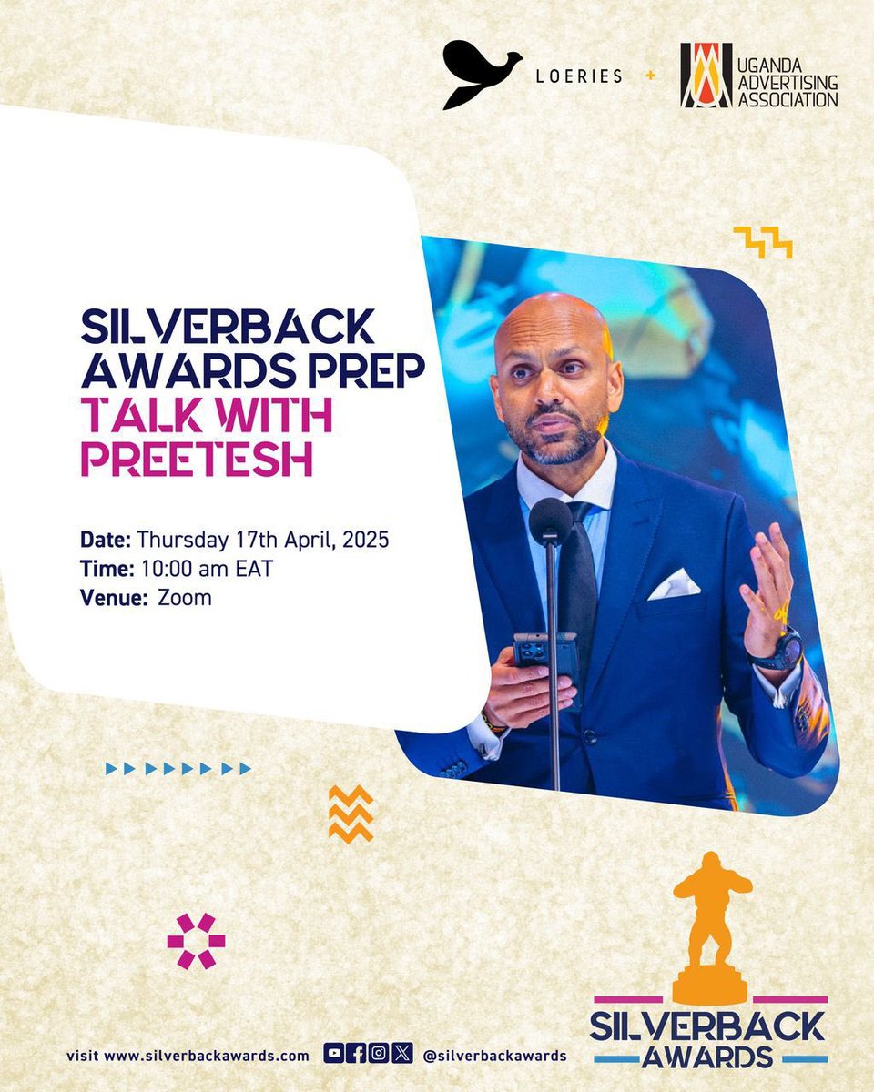 Silverback Awards (@silverbacksug) on Twitter photo Join us on 17th April 2025 at 10:00am for the Silverback Awards Prep Talk webinar with <a href="/iPreetesh/">Preetesh Sewraj</a>
So much to share that will elevate the submissions of 2025.
Vie Zoom:
us06web.zoom.us/meeting/regist…
#SilverbackAwards2025 Join us on 17th April 2025 at 10:00am for the Silverback Awards Prep Talk webinar with <a href="/iPreetesh/">Preetesh Sewraj</a>
So much to share that will elevate the submissions of 2025.
Vie Zoom:
us06web.zoom.us/meeting/regist…
#SilverbackAwards2025