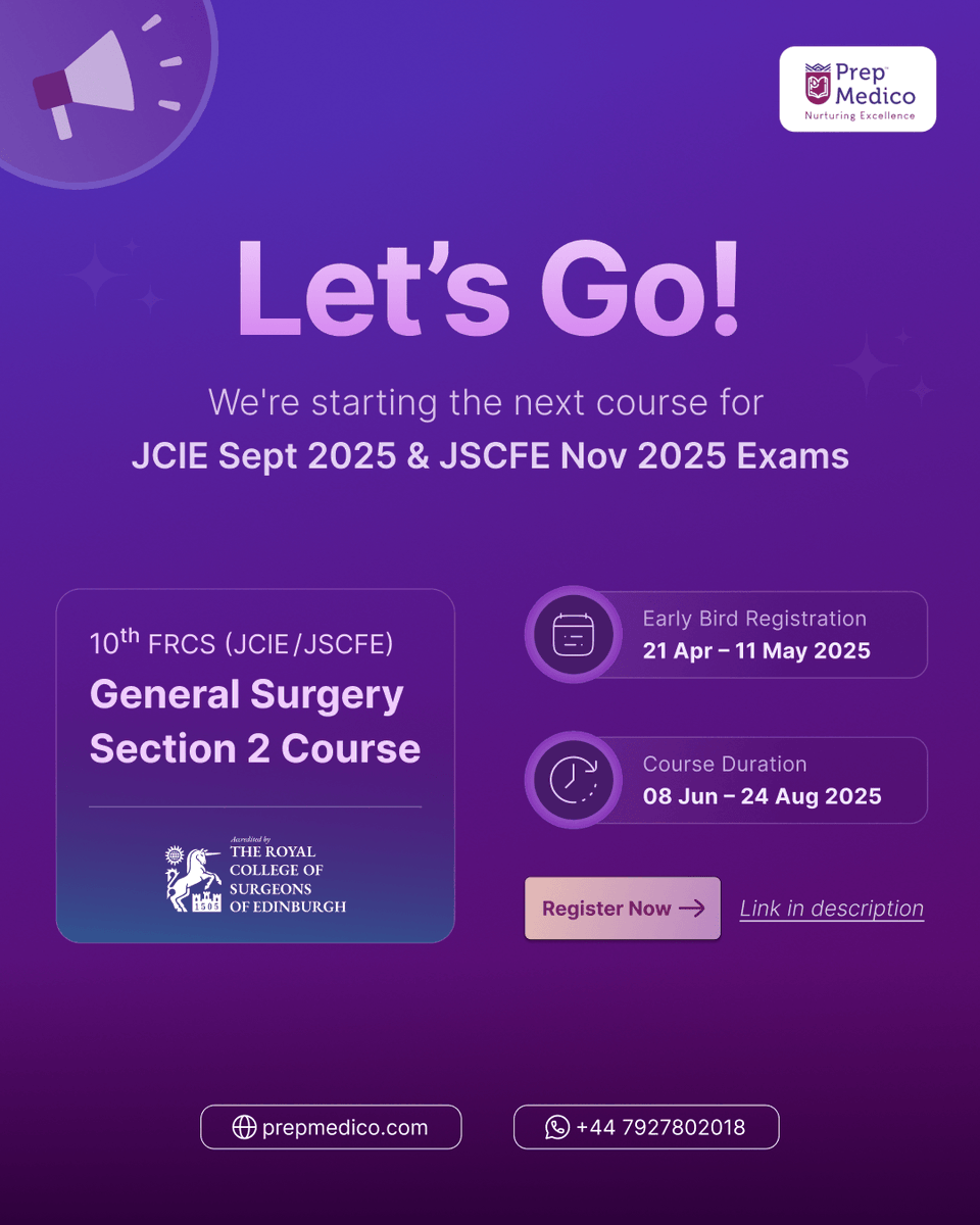 PrepMedico (@prepmedico) on Twitter photo Launching the 10th FRCS (JCIE/JSCFE) General Surgery Section 2 Course
visit: linke.to/NjwGVm
<a href="/Mani_TxSurgeon/">Manikandan Kathirvel</a> <a href="/frcsviva_com/">Surgical Minds</a> <a href="/HFrcs/">Higher FRCS - Higher Vasc - Higher VIVA</a> <a href="/ASiTofficial/">ASiT</a> <a href="/TheMammaryFold1/">The Mammary Fold</a> <a href="/T4UGIS/">TUGSS</a> <a href="/ACPGBI/">@ACPGBI</a> <a href="/asgbi/">ASGBI</a> <a href="/herricksociety/">The Herrick Society</a> <a href="/Dukes_Club/">The Dukes' Club</a> <a href="/roux_group/">The Roux Group</a> <a href="/GrabTheFRCS/">Grab The FRCS-Grab Medical Innovations</a> <a href="/AnkurThaparEsse/">Ankur Thapar</a> <a href="/ShankaBenarag/">Shanka Benaragama</a> Launching the 10th FRCS (JCIE/JSCFE) General Surgery Section 2 Course
visit: linke.to/NjwGVm
<a href="/Mani_TxSurgeon/">Manikandan Kathirvel</a> <a href="/frcsviva_com/">Surgical Minds</a> <a href="/HFrcs/">Higher FRCS - Higher Vasc - Higher VIVA</a> <a href="/ASiTofficial/">ASiT</a> <a href="/TheMammaryFold1/">The Mammary Fold</a> <a href="/T4UGIS/">TUGSS</a> <a href="/ACPGBI/">@ACPGBI</a> <a href="/asgbi/">ASGBI</a> <a href="/herricksociety/">The Herrick Society</a> <a href="/Dukes_Club/">The Dukes' Club</a> <a href="/roux_group/">The Roux Group</a> <a href="/GrabTheFRCS/">Grab The FRCS-Grab Medical Innovations</a> <a href="/AnkurThaparEsse/">Ankur Thapar</a> <a href="/ShankaBenarag/">Shanka Benaragama</a>