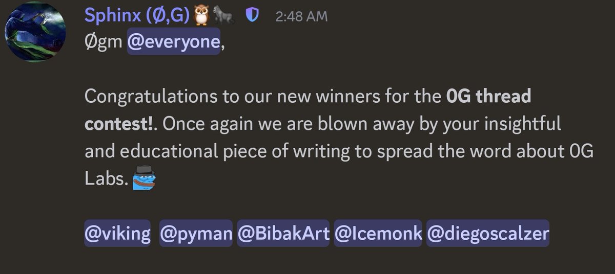 ShepengWeb3's tweet photo. New threadoors have been selected today in the @0G_labs Thread Contest!
Massive shoutout to the winners 🏆
Here’s how to join:
– Write fresh @0G_labs threads
– Use #0GLabs + tag @0G_labs
– Drop your thread in #og-threads-competition
Next winners drop Wednesday! https://t.co/7U3etzWKAa