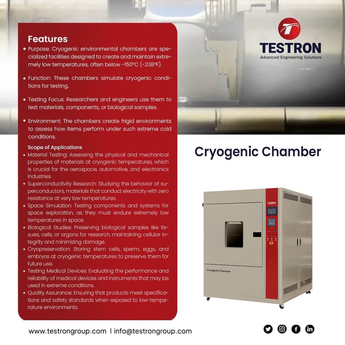 Testrongroup's tweet image. Where Science Meets Sub-Zero Precision  - Testron Cryogenic Chamber

Email: info@testrongroup.com
Product: testrongroup.com/product/cryoge…
Website: testrongroup.com

#CryogenicChamber #CryogenicTesting #MaterialTesting #ColdTestingSolutions #CryogenicTreatment #CryogenicTechnology